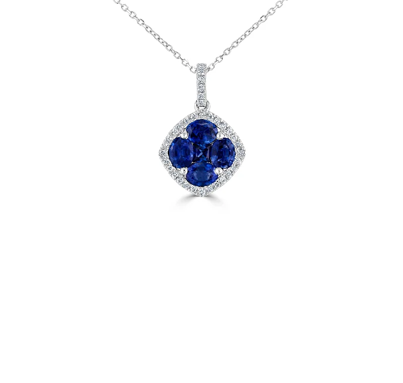 Necklaces and pendants with celestial starburst designs for a radiant look-Sabel Collection White Gold Mixed Shape Sapphire and Diamond Pendant