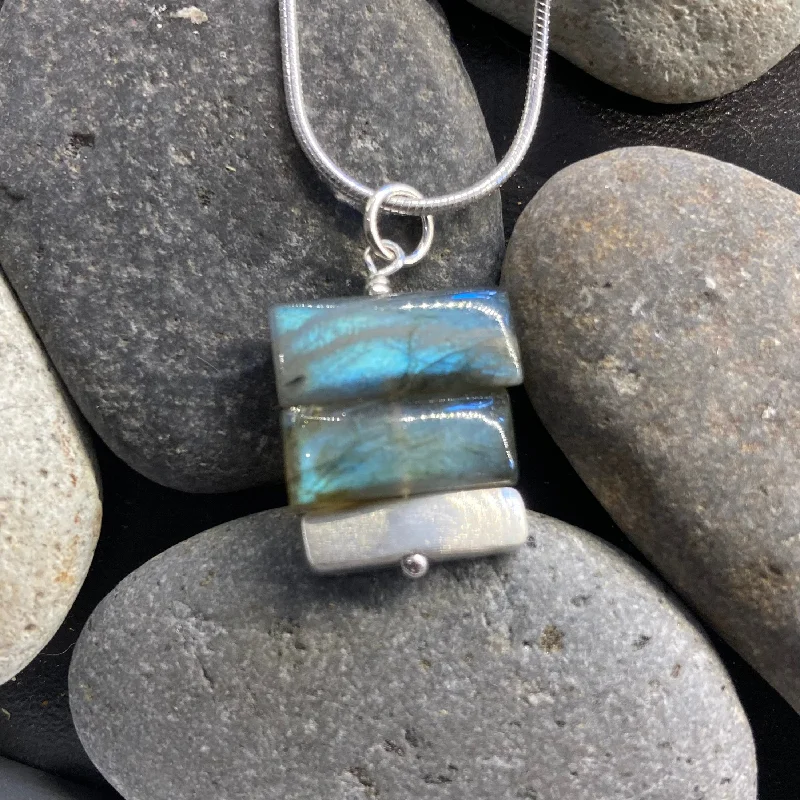 Best necklaces and pendants for everyday wear with minimalist designs-Square Stacked Labradorite and Sterling Silver Necklace