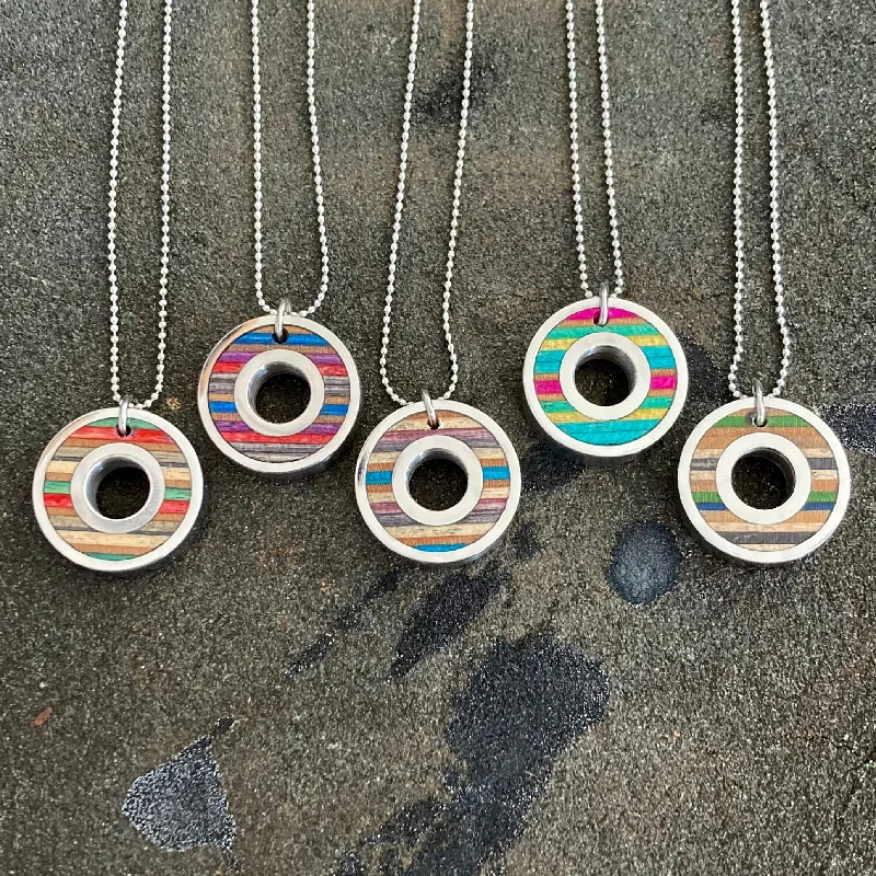 Beautiful necklaces and pendants with layered chains for a fashionable, chic look-Upcycled Wood Skateboard Ball Bearing Necklaces