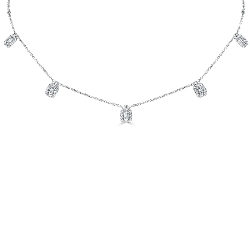 Best necklaces and pendants with layered designs for a chic, stacked look-Sabel Collection White Gold Emerald Cut and Round Diamond Station Necklace