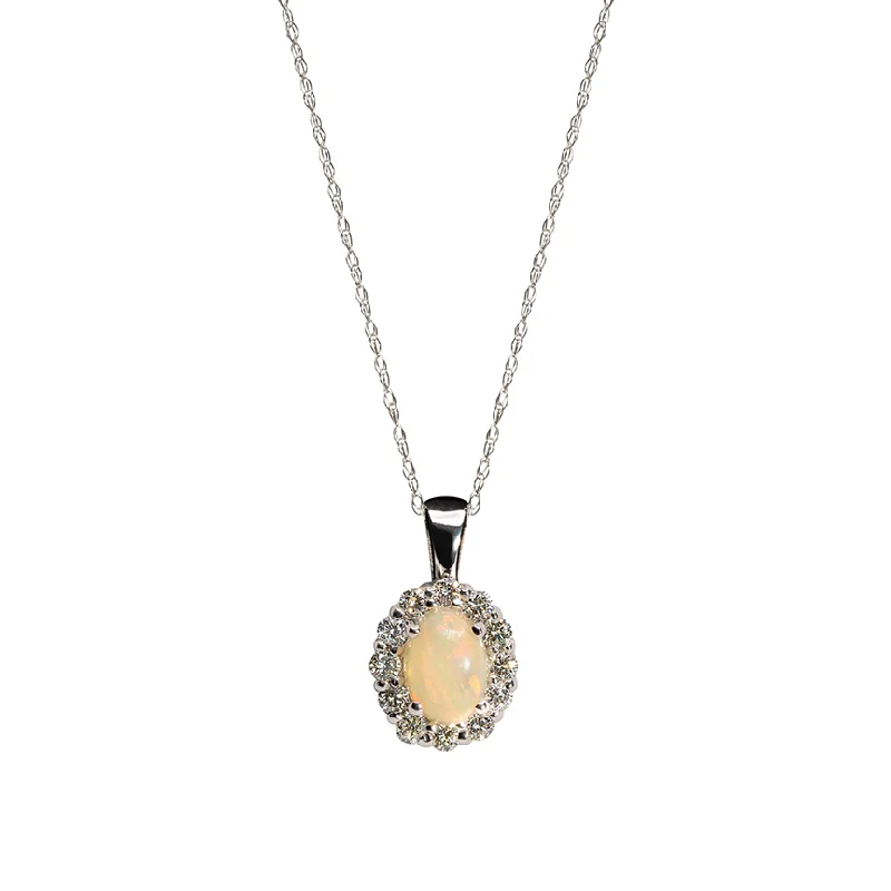 Best necklaces and pendants with vintage lockets for a nostalgic, sentimental look-Sabel Collection White Gold Opal and Diamond Halo Pendant