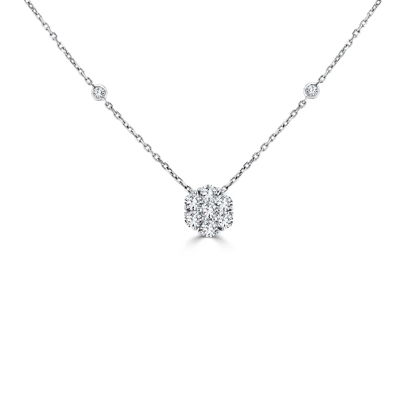 Stunning necklaces and pendants with chakra stones for healing and balance-Sabel Collection White Gold Round Diamond Cluster Pendant