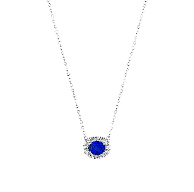 Beautiful necklaces and pendants with diamond halo settings for extra brilliance-Sabel Collection White Gold Sapphire and Diamond Milgrain Pendant